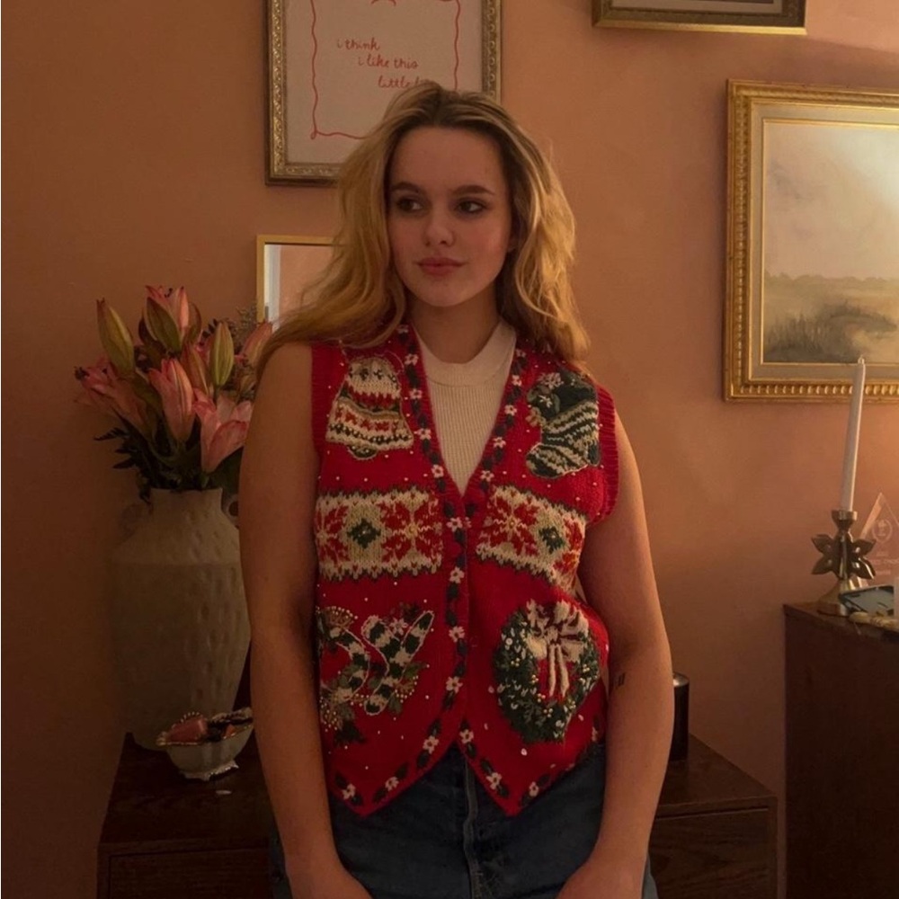 Festive Red Knit Holiday Vest